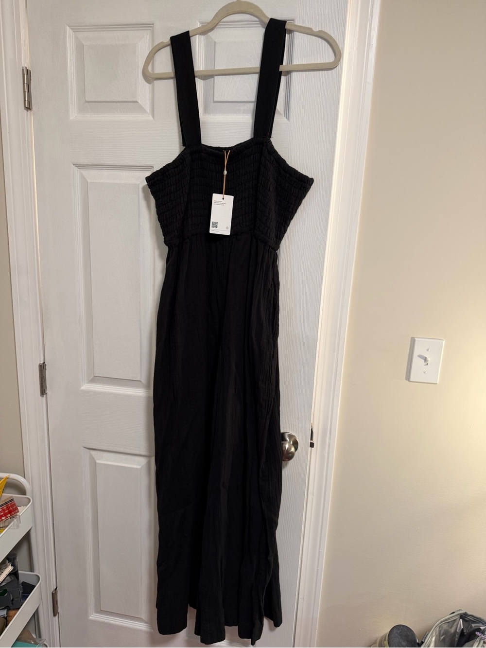 Quince Black 100% Organic Cotton Gauze Smocked Wide Leg Jumpsuit- Size XL - Picture 2 of 9